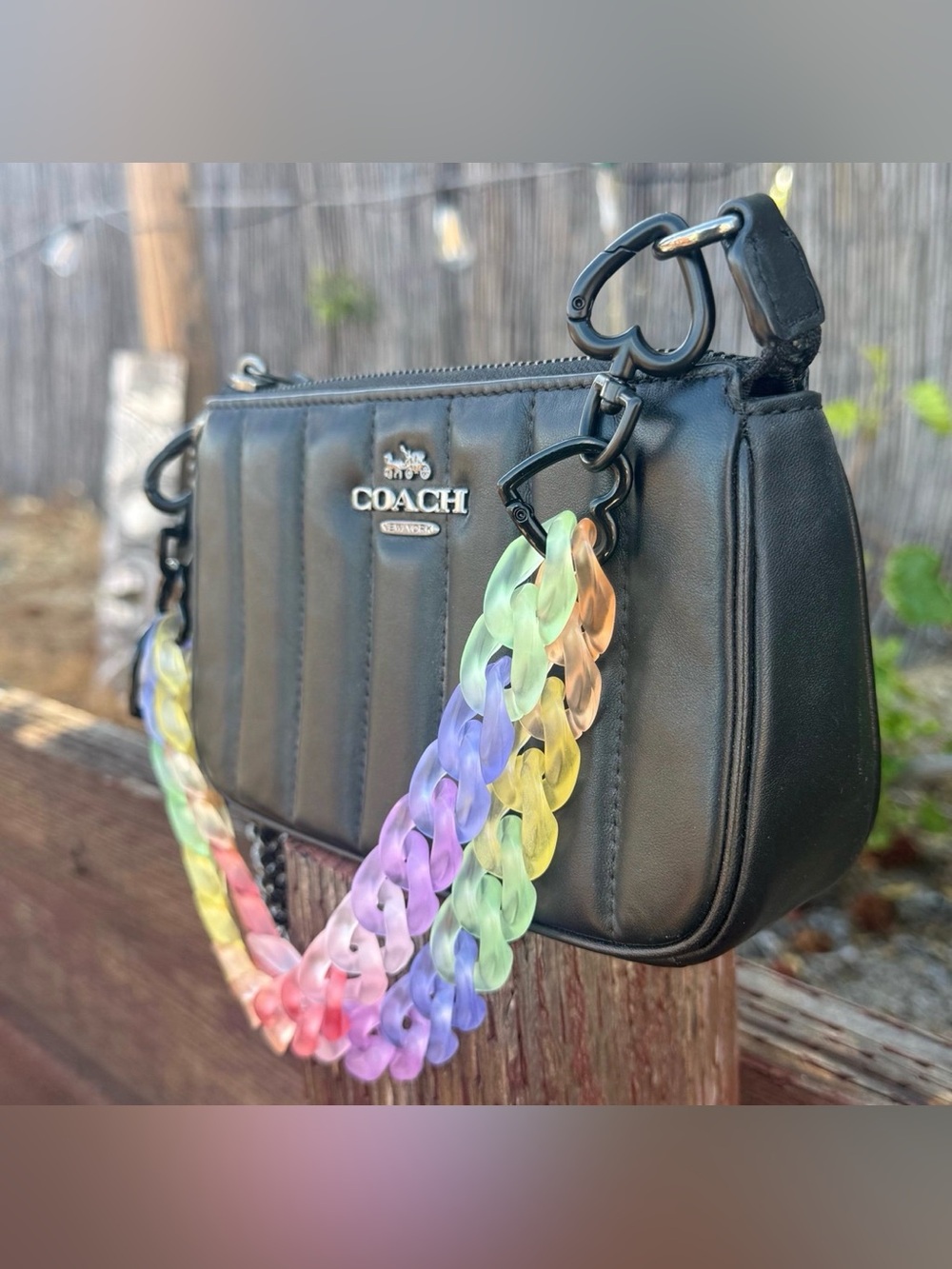 Novelty Strap| Bag Strap| Frosted Matte Rainbow Acrylic| Chain Link| Heart Shape - Picture 3 of 9